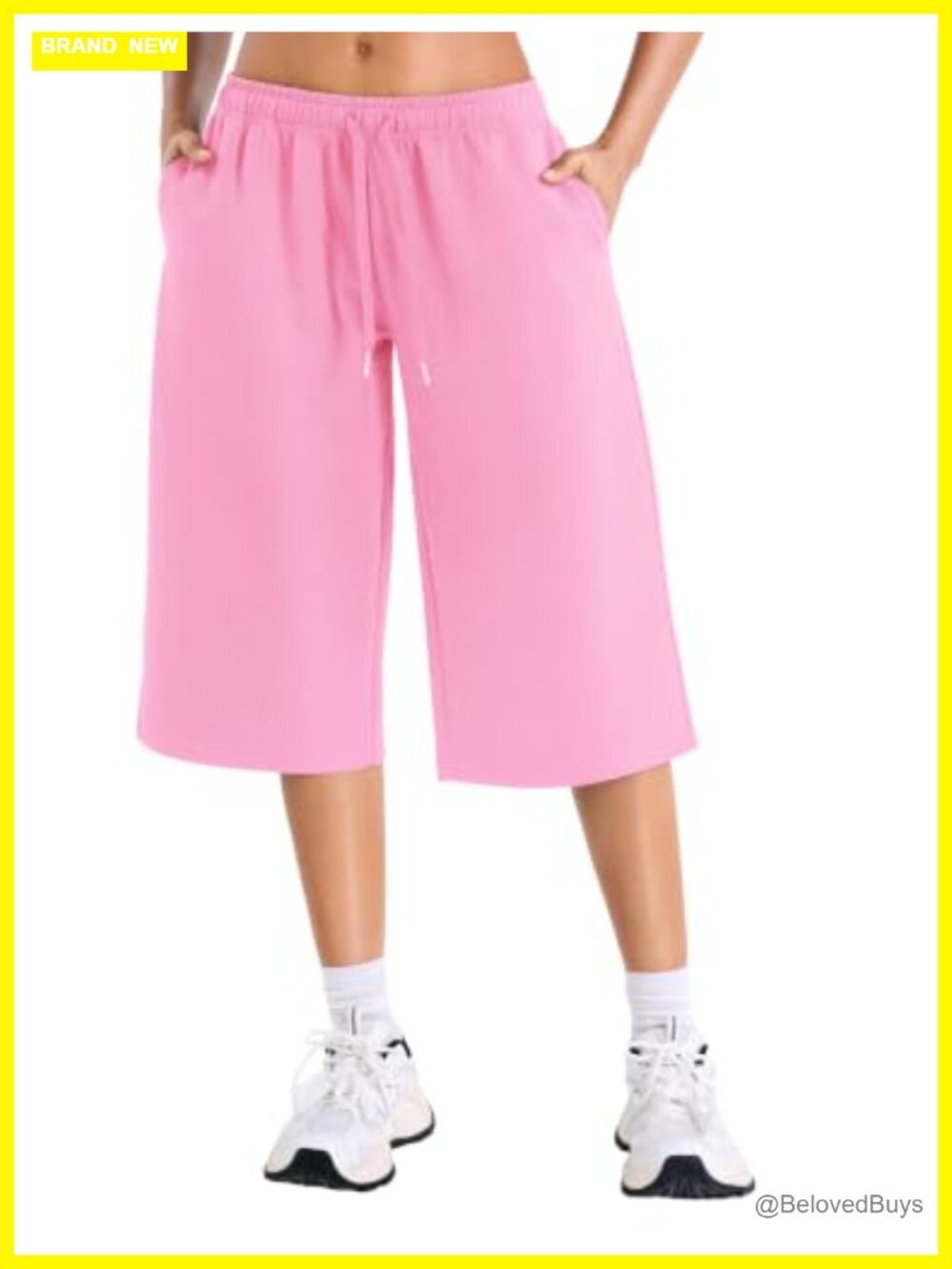 Womens Low Rise Wide Leg Capri Pants Pockets Stretch Drawstring Athletic